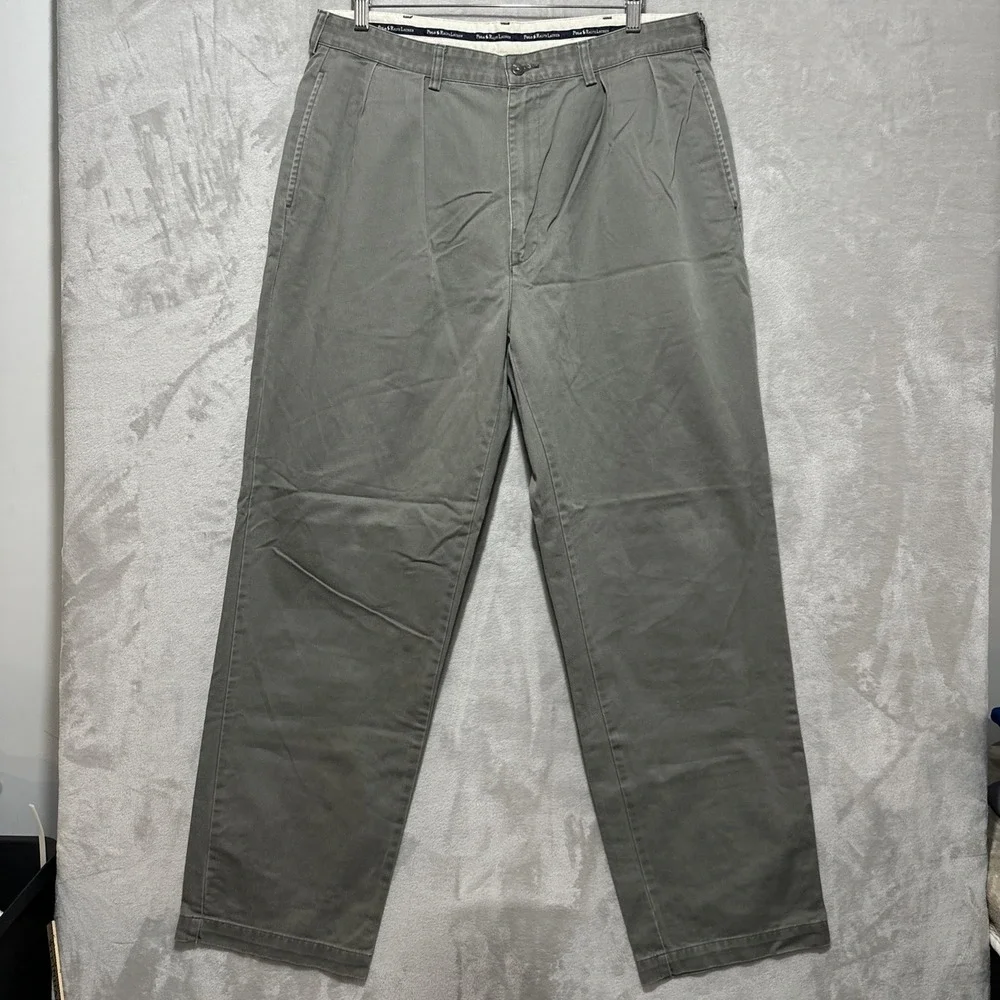 Vintage Polo Ralph Lauren Pleated Front Men's Chino Pants Size 36x32 Green